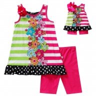 "Flowers, Stripes & Dots" Legging Set Bike Short with Matching Outfit for 18 inch Play Doll 