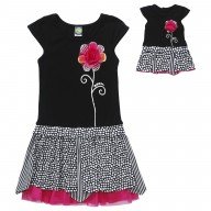 Short Sleeve Drop-Waist Shark Bite Dress and Doll Outfit