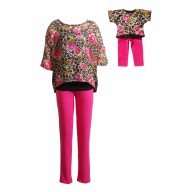 "Leopard and Flowers" Stretch-Pant Set with Matching Outfit for 18 inch Play Doll 
