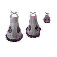 Mommie & Me - "Black and White" Matching Adult and Girl Apron Set with Matching Outfit for 18 inch Play Doll - One Size