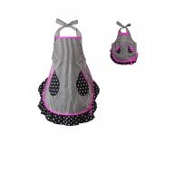 "Black and White" Apron Set for Girls with Matching Outfit for 18 inch Play Doll - One Size