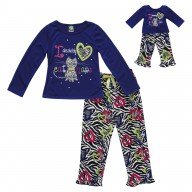 “Cat Nap” Two-Piece Sleepwear Set with Matching Outfit for 18 inch Play Dolls