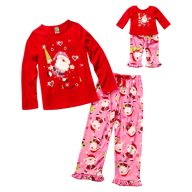 "Jolly Dollie Christmas Santa" Two Piece Sleepwear Set with Matching Outfit for 18 inch Play Doll
