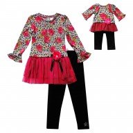 "Cheetah Floral" Long Sleeve Legging Set with Matching Outfit for 18 inch Play Doll