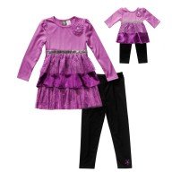 "Purple Tiered" Legging Set with Matching Outfit for 18 inch Play Doll