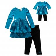 "Teal Tiered" Legging Set with Matching Outfit for 18 inch Play Doll