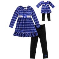 "Blue and Silver" Legging Set with Matching Outfit for 18 inch Play Doll