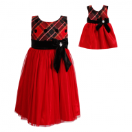 "Red Holiday Plaid" High Waist Occasion Dress with Matching Outfit for 18 inch Play Doll
