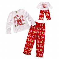 "Holiday Candy Cane and Friends" Two Piece Sleepwear Set with Matching Outfit for 18 inch Play Doll