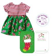 Dressy Greetings "Candy Cane Christmas" Holiday Greeting Card and 18-inch Doll Apparel Outfit Set