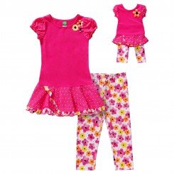 "Flower Party" Legging Set with Matching Outfit for 18 inch Play Doll
