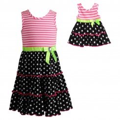 "Sweet Polka Dots & Stripes" Tiered Fashion Dress Fashion Dress with Matching Outfit for 18 inch Play Doll