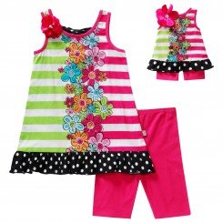 "Flowers, Stripes & Dots" Legging Set Bike Short with Matching Outfit for 18 inch Play Doll