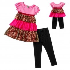 "Pink Leopard" Tiered Legging Set with Matching Outfit for 18 inch Play Doll