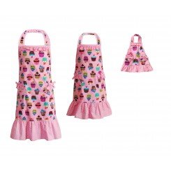 Mommie & Me - "Cupcakes" Matching Adult and Girl Apron Set with Matching Outfit for 18 inch Play Doll - One Size
