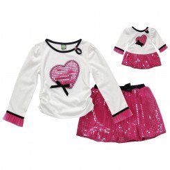 “Glimmer-Glamour Heart” Skirt Set with Matching Outfit for 18 inch Play Dolls