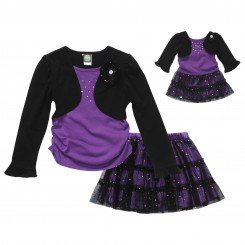 Two-Piece Skirt Set with Long Sleeve Mock Shrug with Matching Outfit for 18 inch Play Dolls