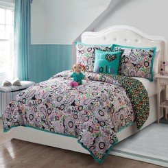 "Paisley Daisy-ly" Reversible Bedding Set with 18 inch Soft Doll - FULL