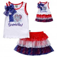 "I Love Fireworks" Skirt Set with Matching Outfit for 18 inch Play Doll