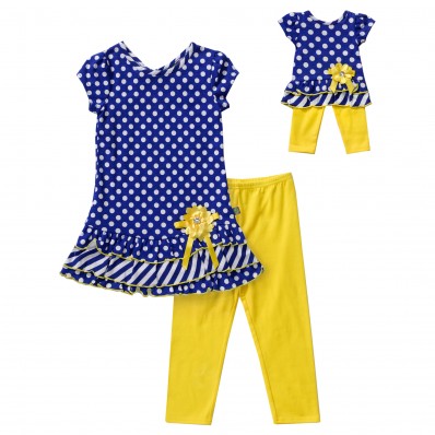"Nautical Polkadots" Legging Set with Matching Outfit for 18 inch Play Doll