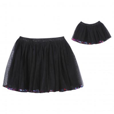 "Sequin Sparkle" Black Bubble Tutu Dancewear Skirt with Doll Outfit
