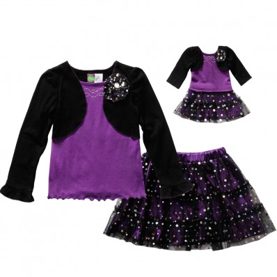 "Purple Dots" Mock Shrug Skirt Set with Matching Outfit for 18 inch Play Doll
