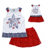 Hearts and Stars Graphic Top and Tiered Mesh Skirt with Attached Short
