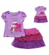"Make a Wish" Short Sleeve Tshirt and Layered Tutu Birthday Dress with Doll Outfit