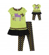 "Tricky-Cat and Treat" Halloween Two Piece Legging Set with Doll Outfit