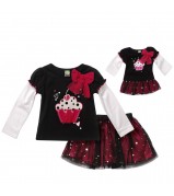 Cupcake Graphic Top with Mesh and Satin Skirt