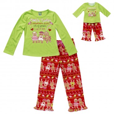 "Gingerbread Cookie Recipe" Long Sleeve Sleepwear Set with Matching Outfit for 18 inch Play Dolls